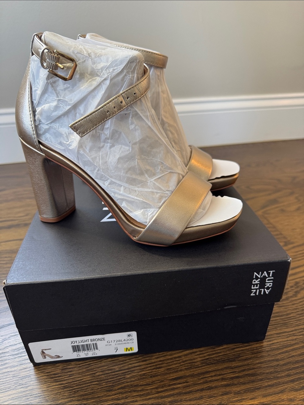 Naturalizer Metallic Light Bronze Block Heel Sandals